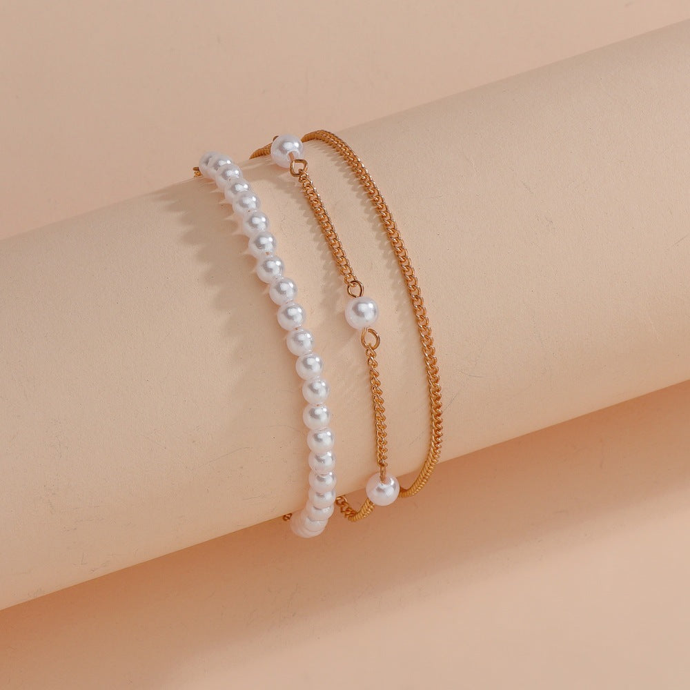 Multi Layers Women Foot Bracelet Beads Pearl Anklet Chain