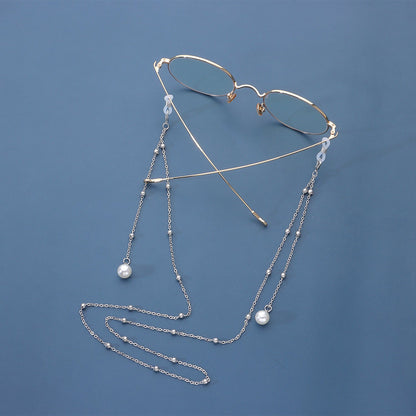 Pearl Tassel Long Glasses Metal Round Bead Chain Face