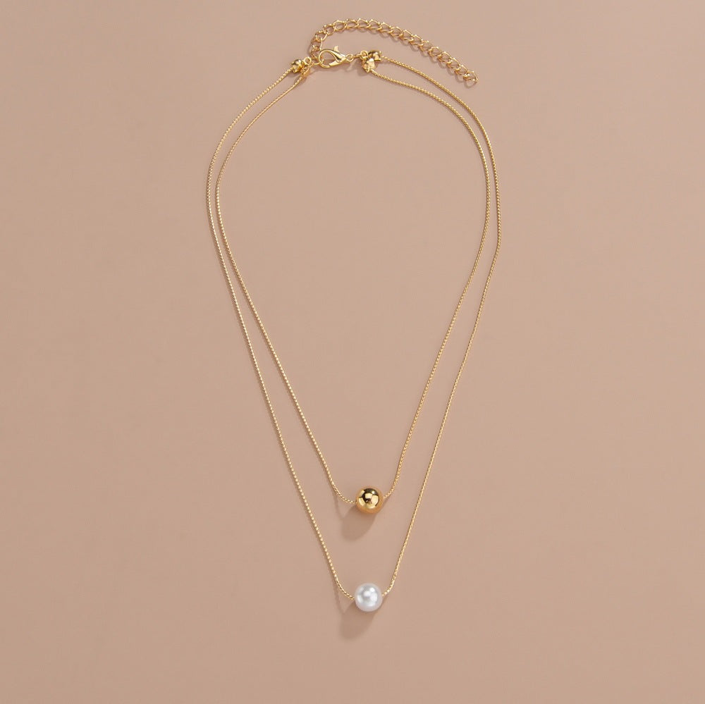 Multi Layer Chain Pearl Pendant Necklace