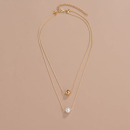 Multi Layer Chain Pearl Pendant Necklace