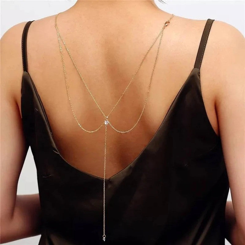 Crystal Tassel Pendant Necklace Back Chain for Women