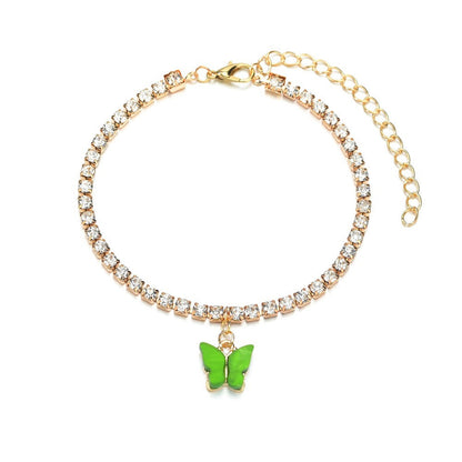 Shiny Rhinestone Chain Butterfly Ankle Jewelry