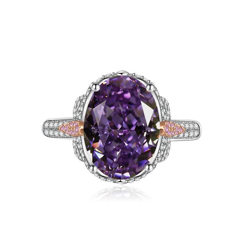 Multicolor Ice Flower Cut Oval CZ Adjustable Ring, 10*14mm 8A Cubic Zirconia, Two-Tone Pave CZ Band, Dainty Luxe