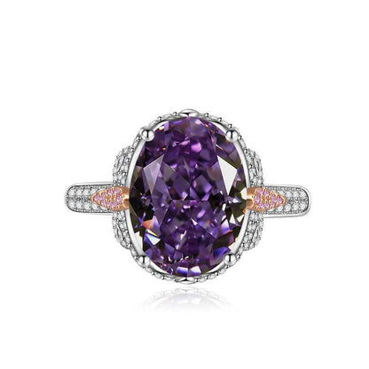 Multicolor Ice Flower Cut Oval CZ Adjustable Ring, 10*14mm 8A Cubic Zirconia, Two-Tone Pave CZ Band, Dainty Luxe