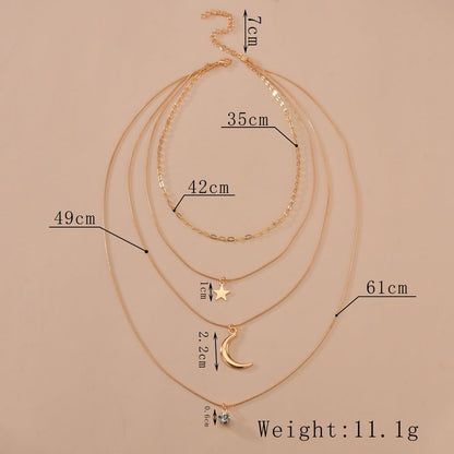 Custom Multi Layer Star Moon Pendant Gold Chain Necklace