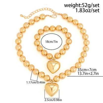 Pearl Beaded love Pendant Bracelet Necklace Set