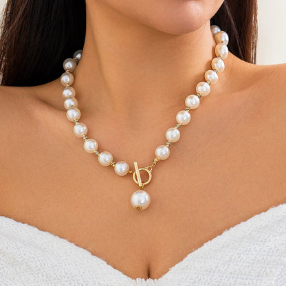 Retro Beaded Pearl Necklace Bracelet Earrings Jewelry Set