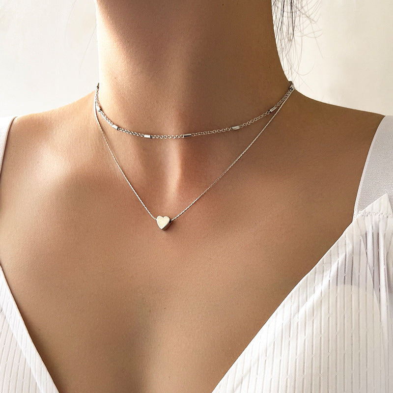 Layered Heart Pendant Necklace Jewelry