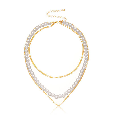 Layer Pearl Chain Choker Necklace Vintage