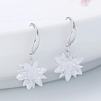 Handmade Long Tassels Flower Ball Crystal Hook Earrings