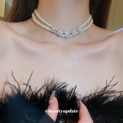 Baroque Pearl Stone Flower Double Layer Necklace