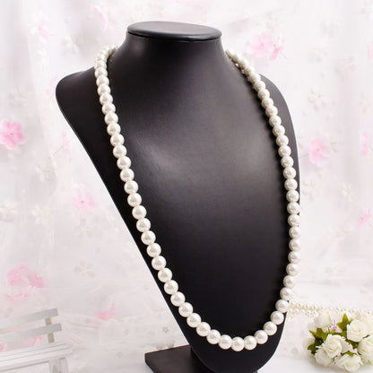 Elegant Women Lady Long White Sweater Created Pearl Necklace