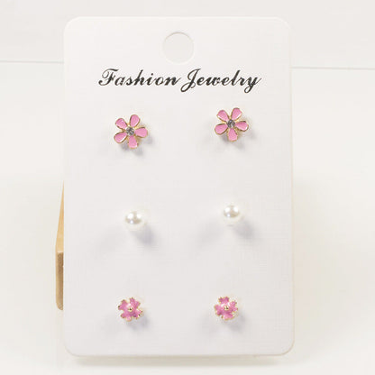 Flower petal pearl stud earrings set