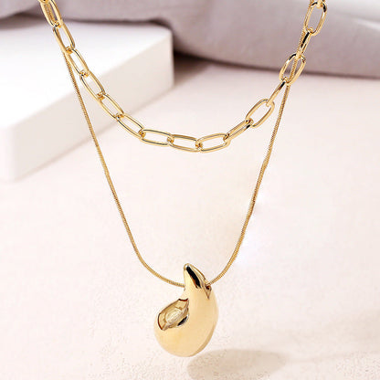 Women Paperclip Long Chain Necklace Teardrop Pendant
