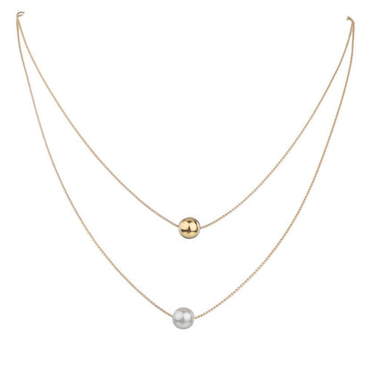 Multi Layer Chain Pearl Pendant Necklace
