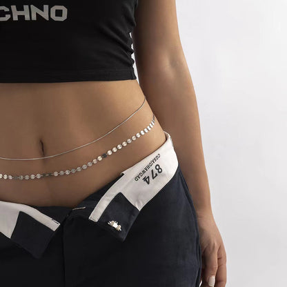 Women Sequin Snake Bone Chain Double Waist Simple Geometric Body Chain Belly Chain