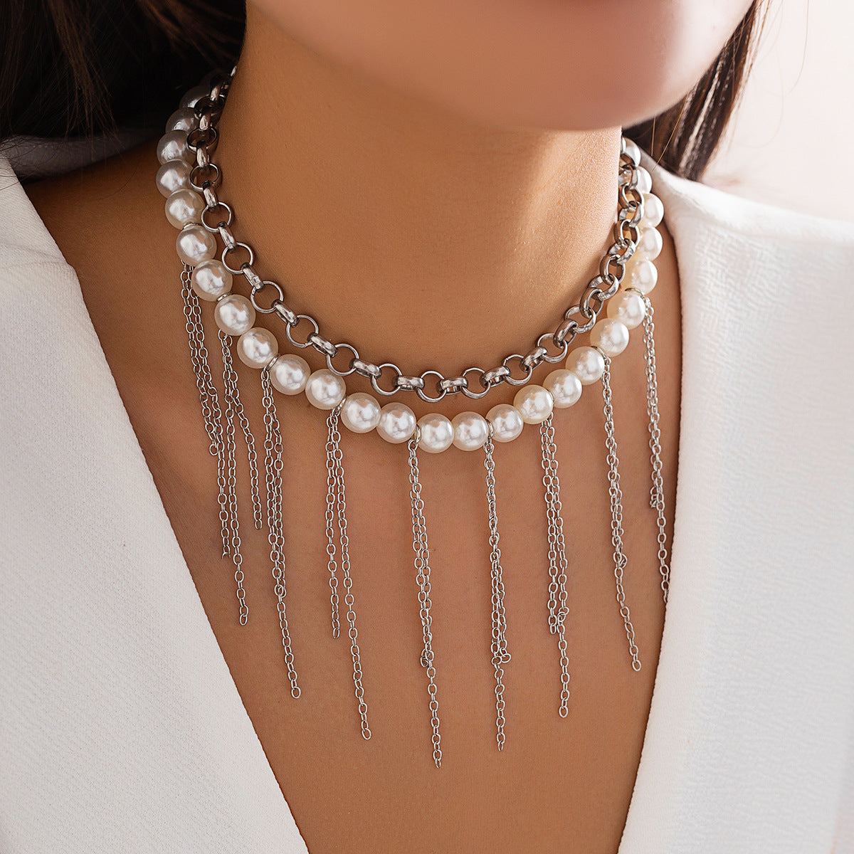 Tassel Sweater Chain Design Double Layer Vintage Necklace