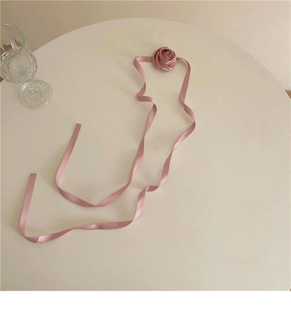Flocked Fabric Rose Picker Collar Choker Necklace