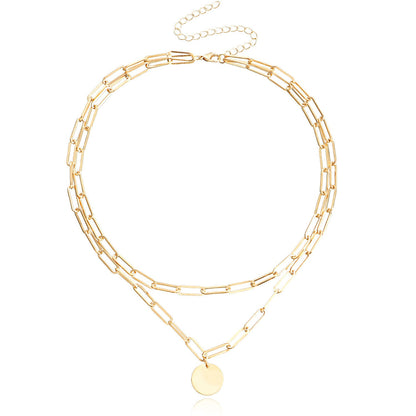 Vintage Round Charm Layered Necklace Women
