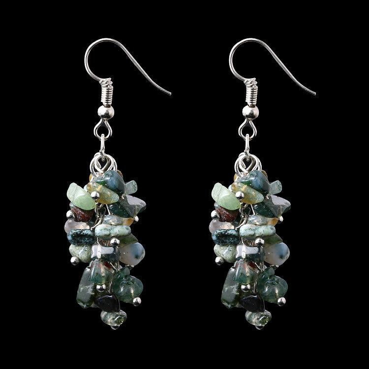 Handmade Natural Crystal Stone Earrings Long Tassel Gravel Jewelry