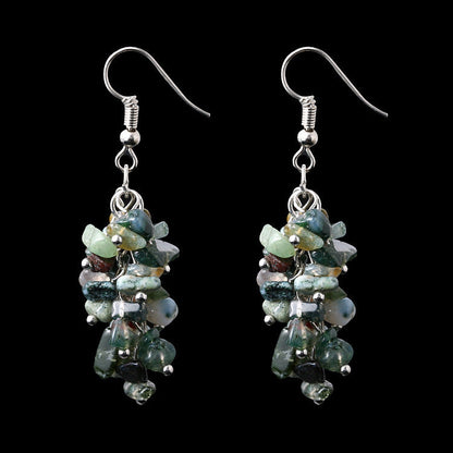 Handmade Natural Crystal Stone Earrings Long Tassel Gravel Jewelry