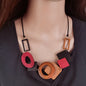 Retro geometric wooden bib necklace