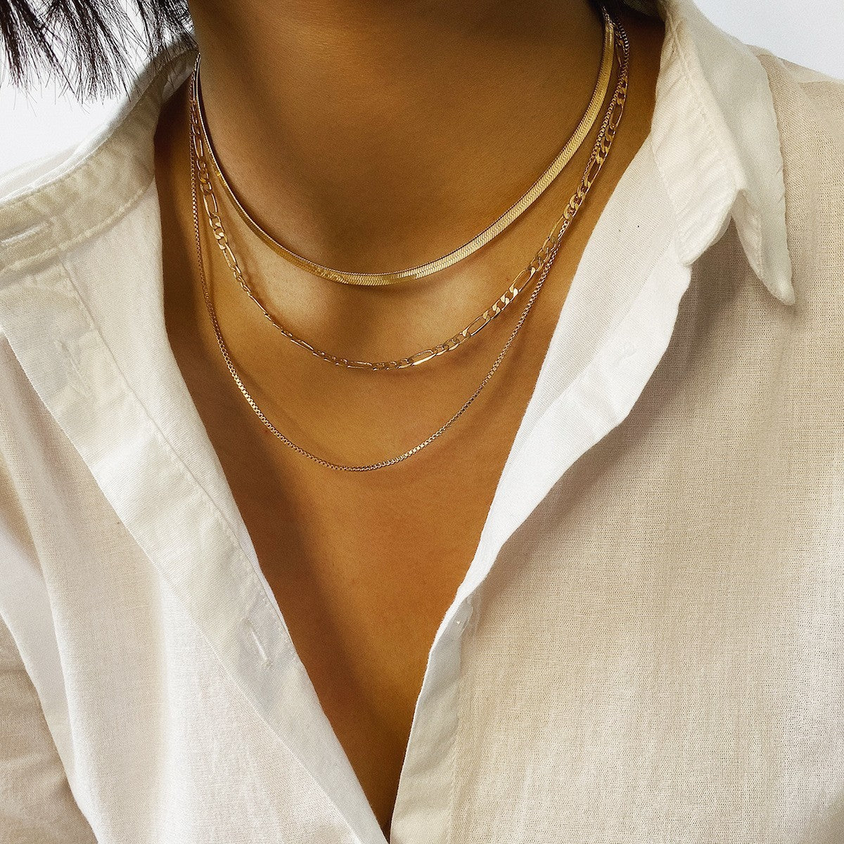 Vintage Layer Necklaces for Women Gold Set Cuban Link Snake Chain