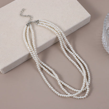 Vintage Double Layer Baroque Imitation Pearl Bead Necklace Choker