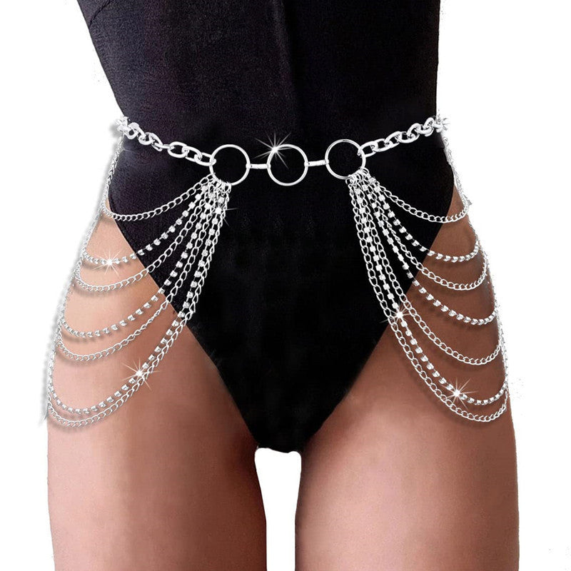 Multi-Layer Waist Chain Rhinestone Tassel Sexy Bikini Chain