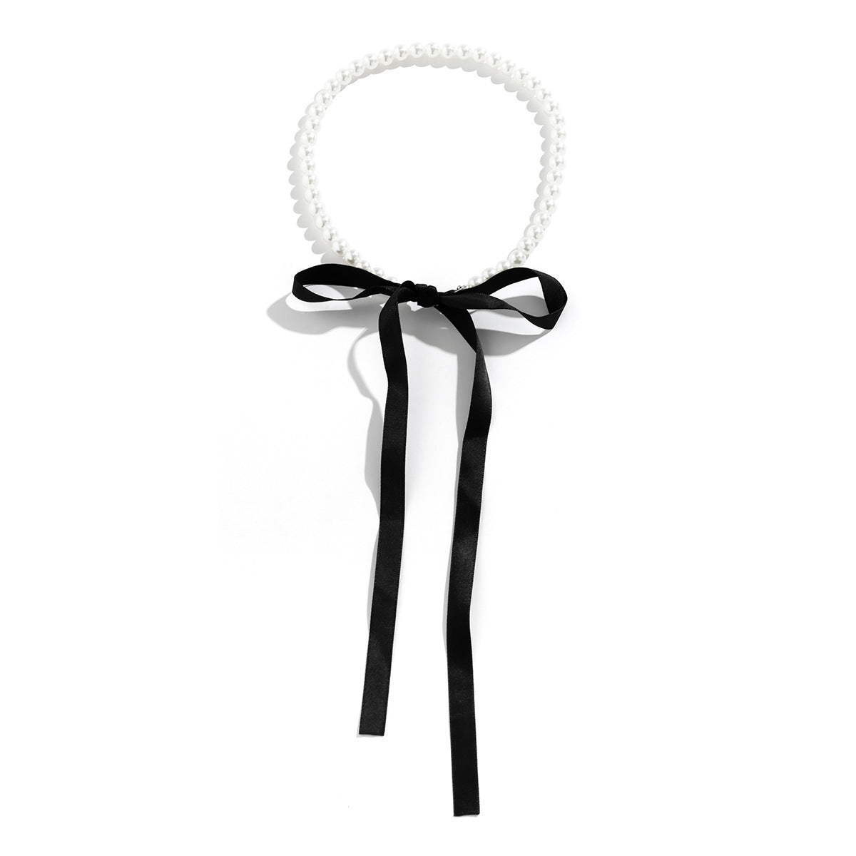 Long Bow Collarbone Chain Necklace DIY Lace up Velvet Pearl Necklace