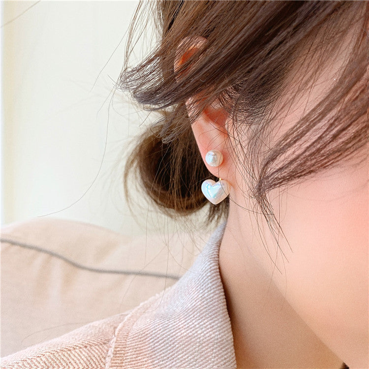 Elegant Pearl Heart Dangle Earrings