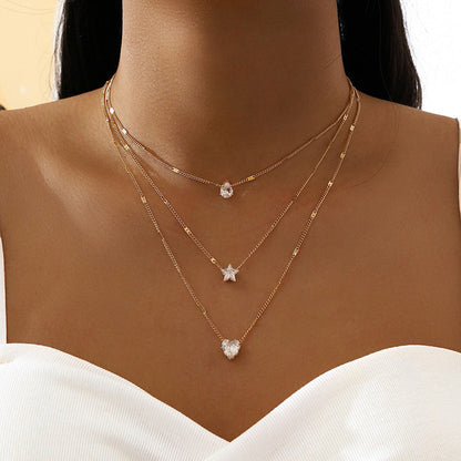 Multi-layer Fashion Heart Pendant Star Necklace for Woman