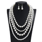 Multi Layers Long Pearl Necklace Earrings Set for Women