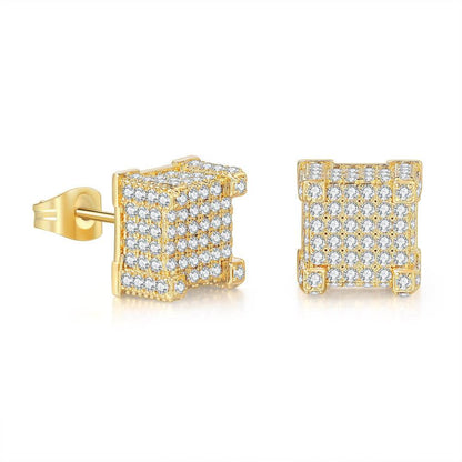 Iced Out CZ 18k Dazzling Stud Earrings, S925 Silver Post, 4 Style Options, Hip Hop Hypoallergenic 4A Cubic Zirconia Bling Studs for Men and Women