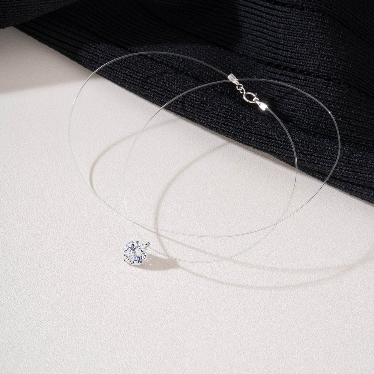 S925 Mermaid Tear Floating CZ Necklace, Sterling Silver Invisible Fishing Line 6-8mm Cubic Zirconia Pendant