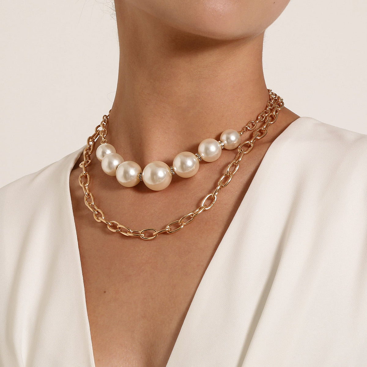 Punk Round Beads Double Layered Necklace