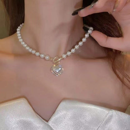 Pearl Beaded Choker Imitation Pearl Heart Necklace