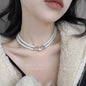 Double Pearl Saturn Magnetic Buckle Necklace