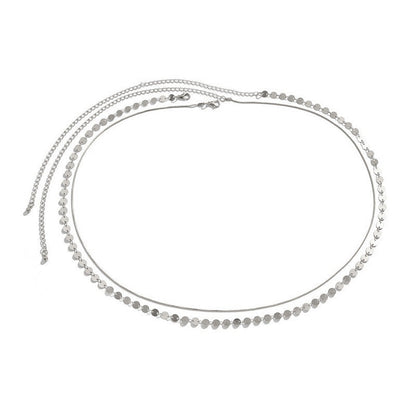 Women Sequin Snake Bone Chain Double Waist Geometric Body Chain