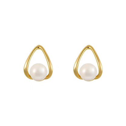 Triangle Waterdrop Pearl Stud Earrings
