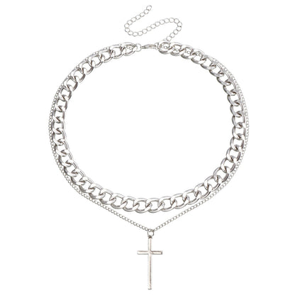 Hip-Hop Style Double Layer Cross Pendant Necklace