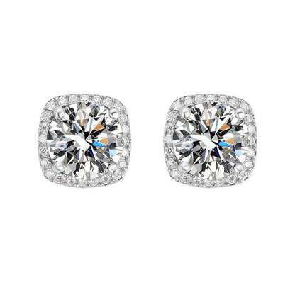 S925 Magnetic Multicolor Moissanite Square Halo Stud Earrings for Men Women, 0.5/1ct Round Cut