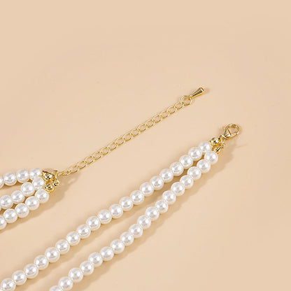 Long Pearls Necklace Layer Beads Heart Pendant Vintage Jewelry