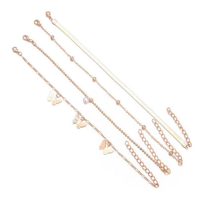 Boho Beach Jewelry Butterfly Multi Layered Anklets Chain