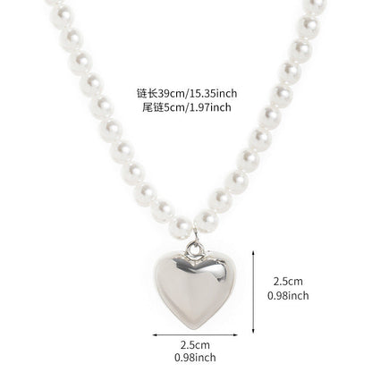 Heart Pearl Beads Chain Choker Necklaces