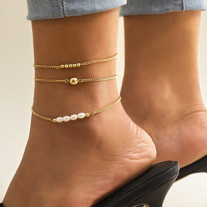 Layered Pearl Bead Anklets Jewelry