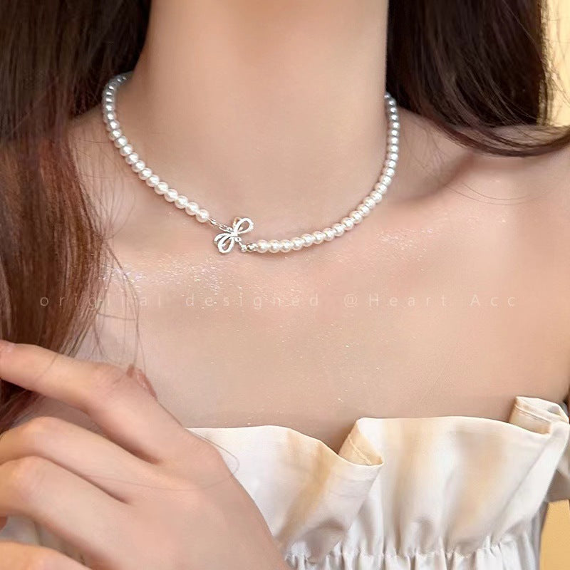Imitation Pearl Butterfly Tassel Necklace