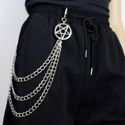 Punk Pants Chain Pentagram Keychains for Men Women Jean Trouser Biker Chains