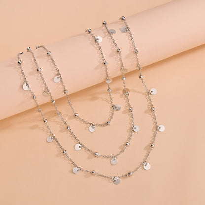 Chain Multi Layer Bead Necklace 3 Strand Disc Pendant Necklaces