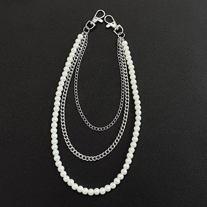 Multi-layer Pearl Chain Hop Punk Waist Chain